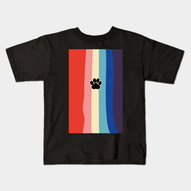 Dog paw on rainbow stripes Kids T-Shirt by Hoahip